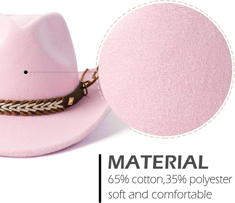 Gossifan Western Cowboy & Cowgirl Hat Felt Wide Brim Women Men Fedora Hats - Image 3